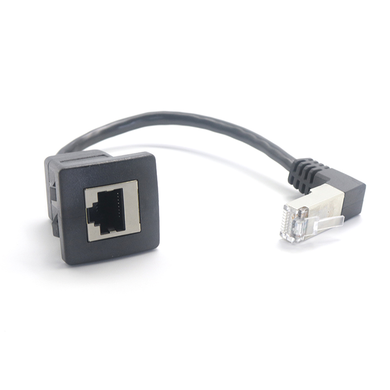 China Elbow up angle RJ45 Male to Panel mount RJ45 Female extension cable with Buckle for Car Truck Boat Motorcycle Dashboard manufacturer