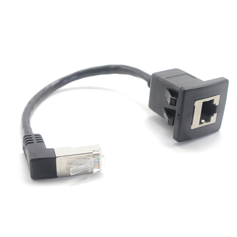 China Elbow up angle RJ45 Male to Panel mount RJ45 Female extension cable with Buckle for Car Truck Boat Motorcycle Dashboard manufacturer
