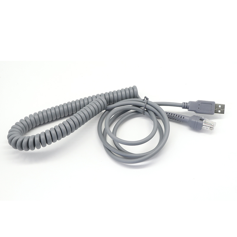 China USB A to RJ45 RJ48 RJ50 10P10C Coiled Spiral Extension Cable for Symbol Barcode Scanner Ls2208 manufacturer