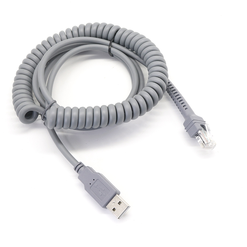 China USB A to RJ45 RJ48 RJ50 10P10C Coiled Spiral Extension Cable for Symbol Barcode Scanner Ls2208 manufacturer
