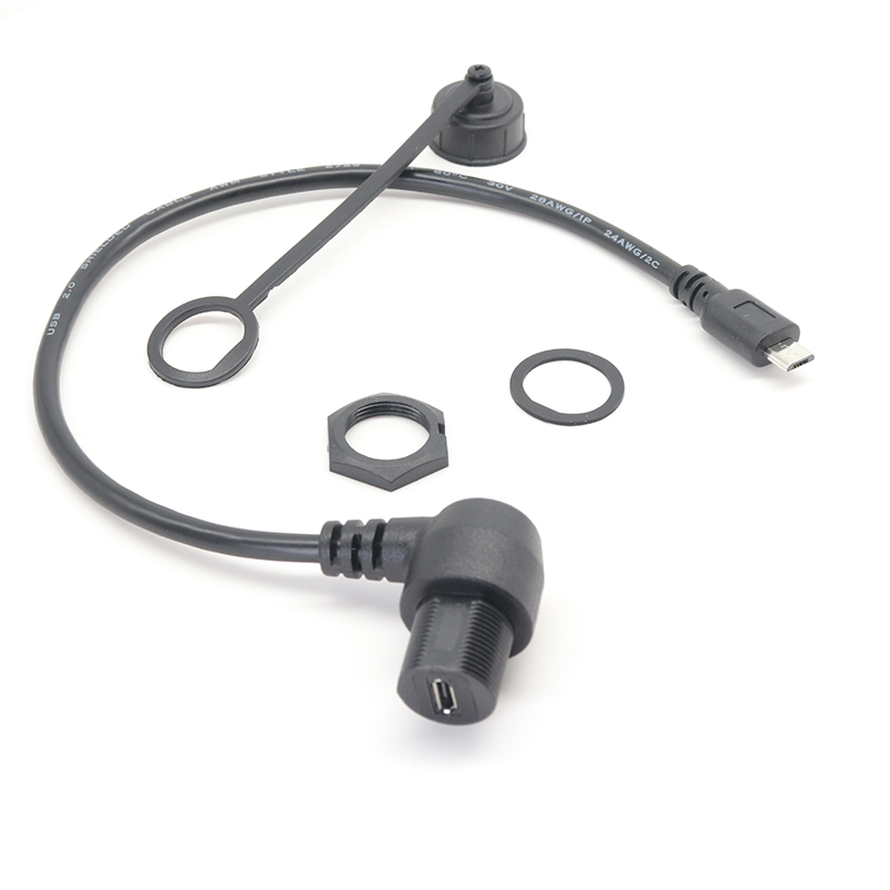 porcelana Cable de descarga de salpicadero de extensión de montaje Micro USB en ángulo recto para coche, barco, motocicleta, salpicadero de camión fabricante