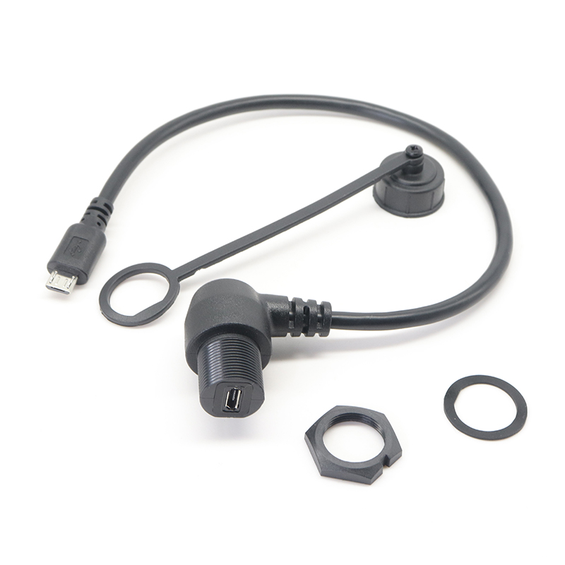 porcelana Cable de descarga de salpicadero de extensión de montaje Micro USB en ángulo recto para coche, barco, motocicleta, salpicadero de camión fabricante