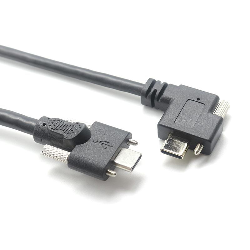 Custom side locking USB 3.1 Type C to 90 degree dual screw lock USB Type C cable