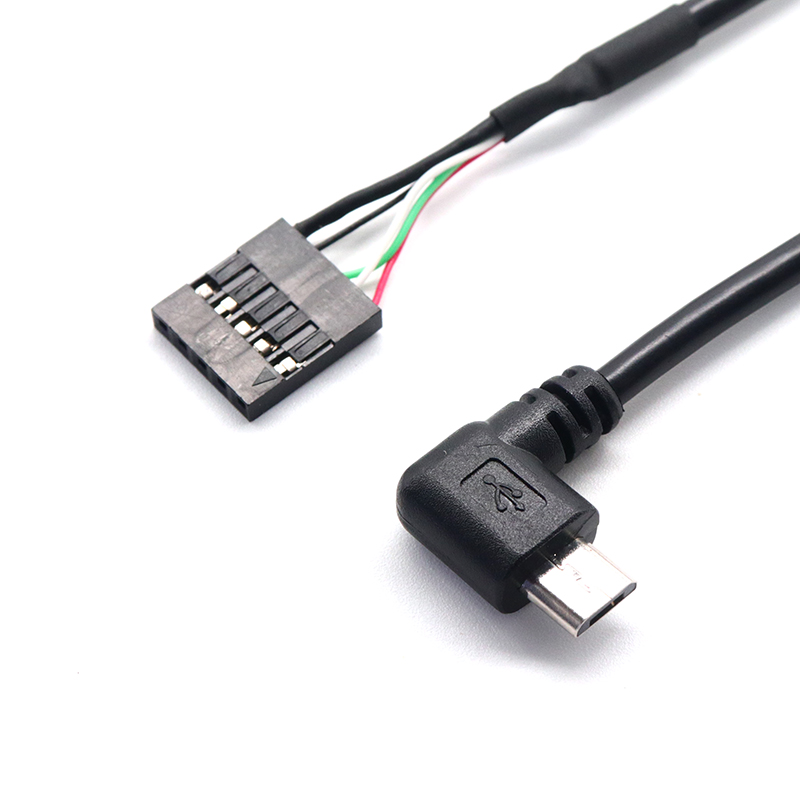 الصين 90 درجة زاوية يمين / يسار مايكرو USB 5 دبوس ذكر إلى كابل 2.54 مللي متر رأس اللوحة الأم أنثى الصانع