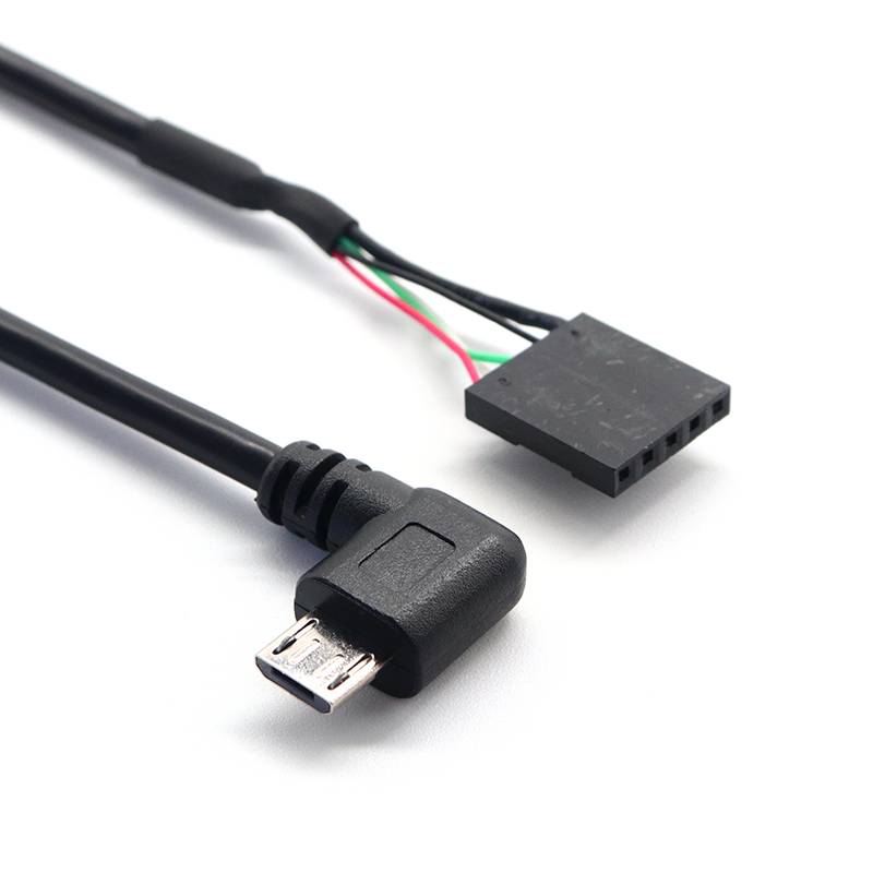 الصين 90 درجة زاوية يمين / يسار مايكرو USB 5 دبوس ذكر إلى كابل 2.54 مللي متر رأس اللوحة الأم أنثى الصانع