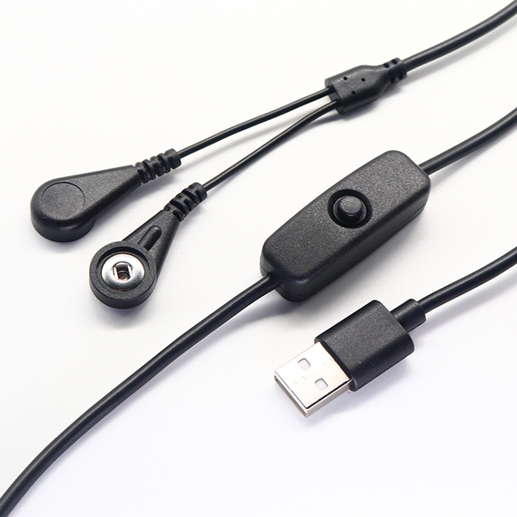 USB C hembra a 2 cables de 3,5 mm Hembra magnética ECG EEG EKG EMG Cable a presión con interruptor de botón de ENCENDIDO/APAGADO