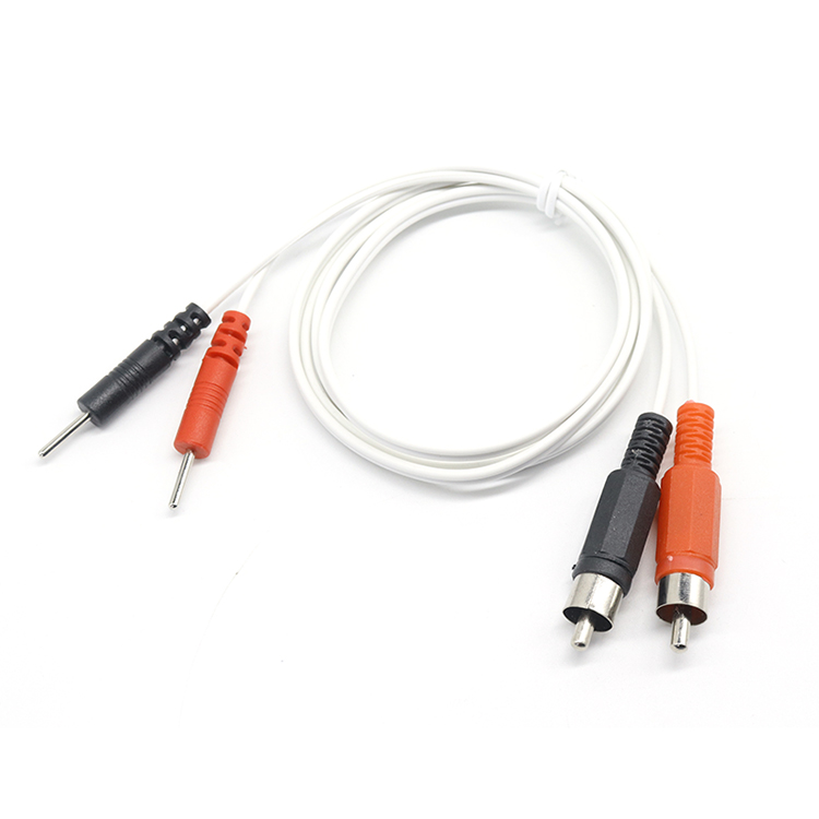 Doble RCA macho a doble 2.0 Electrodo PIN DIN Cable de plomo de fisioterapia macho para decodificador