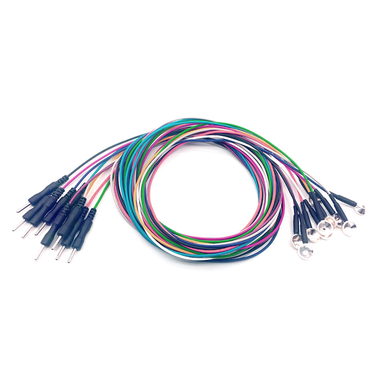 الصين 2.0mm PIN DIN إلى كؤوس EEG المطلية بالذهب ، كابل القطب الكهربائي للعلاج الطبيعي الصانع