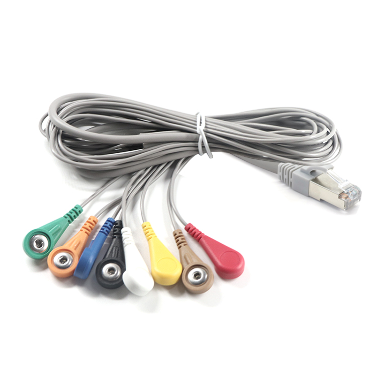 China RJ45 8P8C to 4.0mm Electrode Snap Female ECG EKG EMG Cable 8 leads wires manufacturer