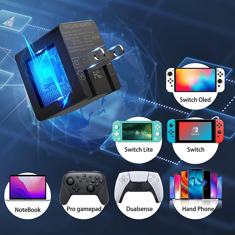 الصين حار بيع جدار PD45W USB C شاحن التبديل OLED شحن سريع مع ذكاء فعال الصانع