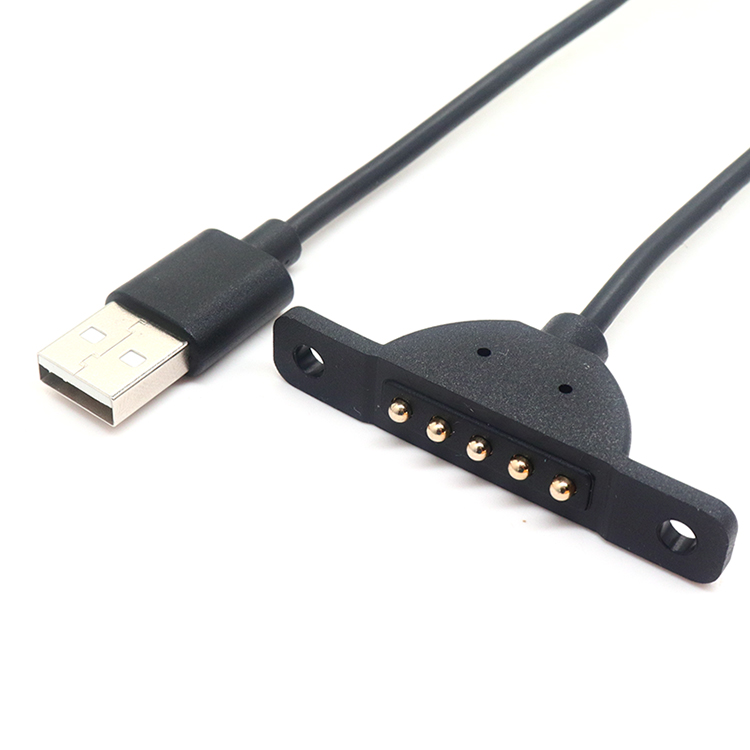 中国 定制 USB 2.0 公头转 5 针磁性充电电缆弹簧针弹簧加载连接器充电器电缆 制造商