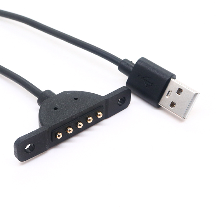 中国 定制 USB 2.0 公头转 5 针磁性充电电缆弹簧针弹簧加载连接器充电器电缆 制造商