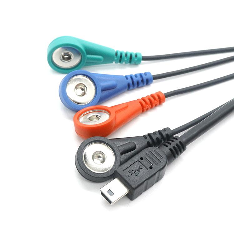 China Mini USB 5P to 5 leads Electrode Female Snap ECG EEG EKG EMG Machine Replacements Cable manufacturer