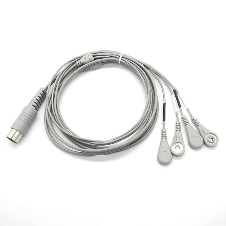 China Din 5Pin Connector Male To Shielded Wire 4.0MM Female ECG Snap Shiedling Wire Tens Cable For Physical Theraphy Machine manufacturer
