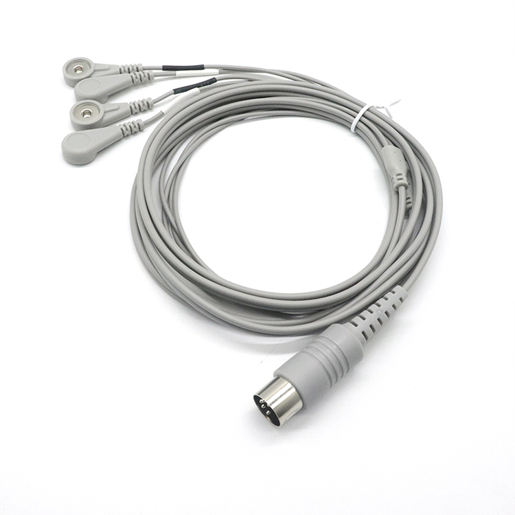 China Din 5Pin Connector Male To Shielded Wire 4.0MM Female ECG Snap Shiedling Wire Tens Cable For Physical Theraphy Machine manufacturer