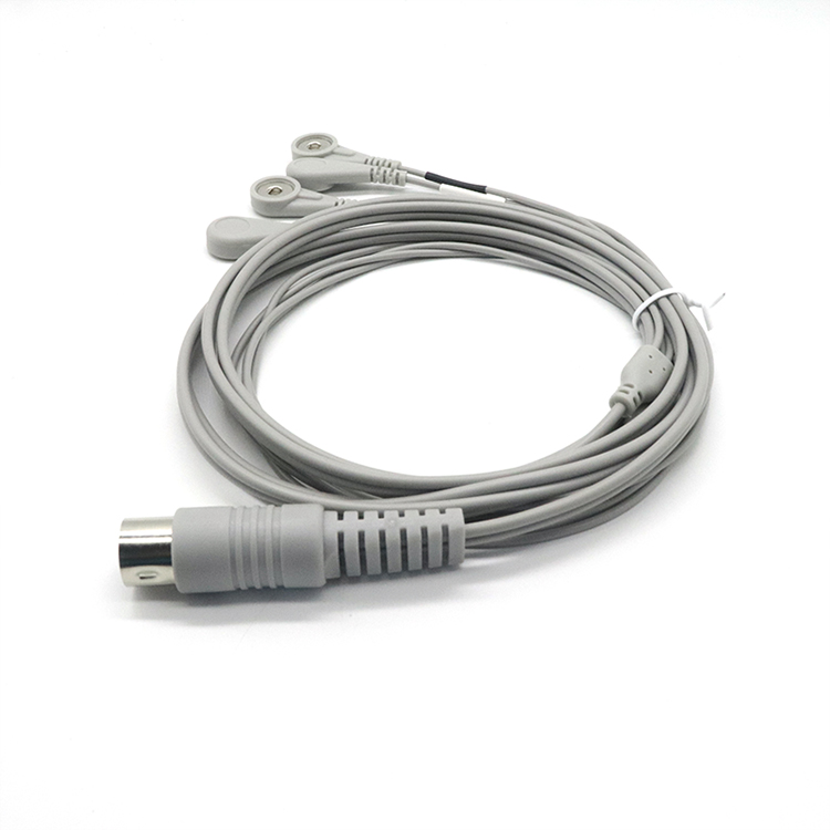 China Din 5Pin Connector Male To Shielded Wire 4.0MM Female ECG Snap Shiedling Wire Tens Cable For Physical Theraphy Machine manufacturer