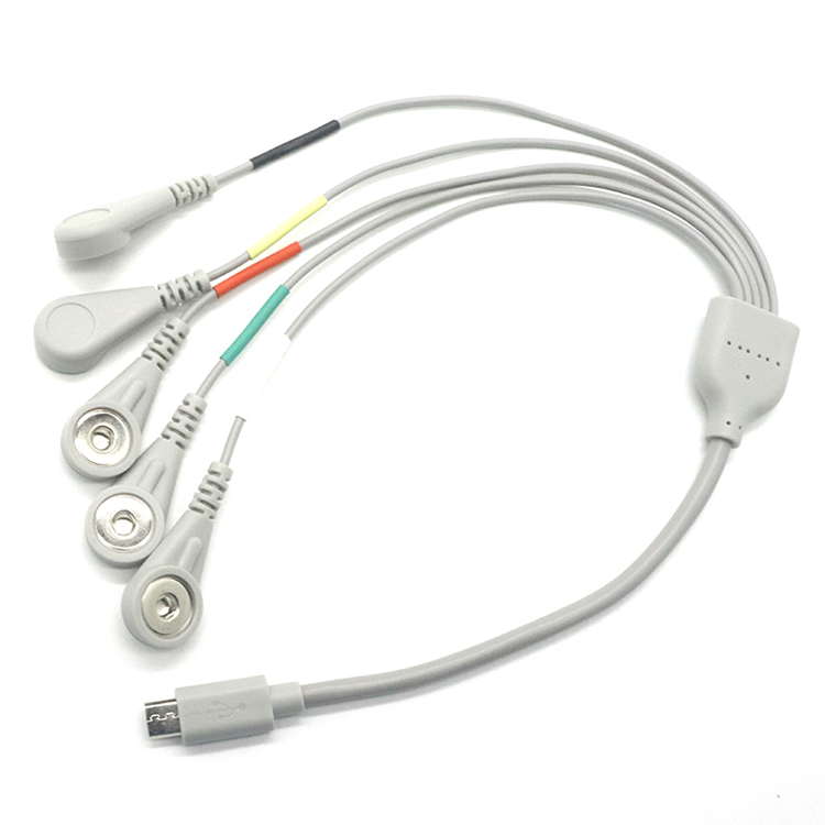 الصين اللون الرمادي Micro USB 5P إلى 4mm Female Snap 5 in 1 ECG Snap USB Cable for EMS Machine الصانع