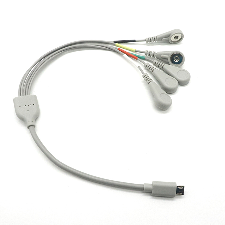 الصين اللون الرمادي Micro USB 5P إلى 4mm Female Snap 5 in 1 ECG Snap USB Cable for EMS Machine الصانع