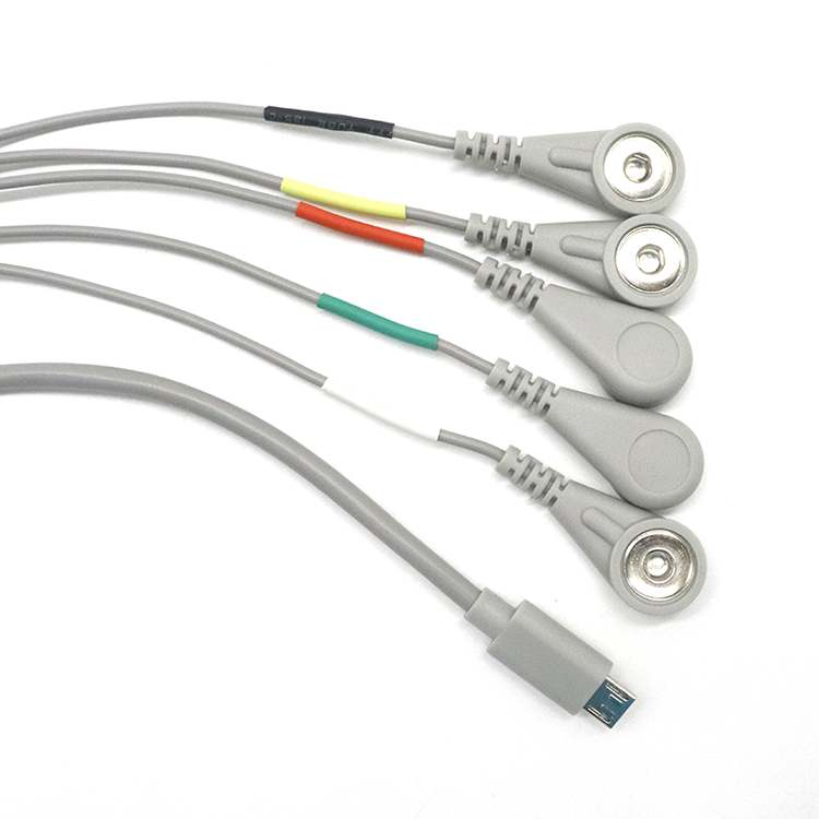 الصين اللون الرمادي Micro USB 5P إلى 4mm Female Snap 5 in 1 ECG Snap USB Cable for EMS Machine الصانع
