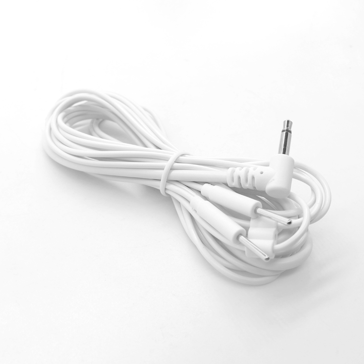 China 3.5mm Audio Jack 90 Degree Right Angled to 2mm Electrode Pin Tens Lead Wire 2 in 1 Electrode Medical Cable manufacturer