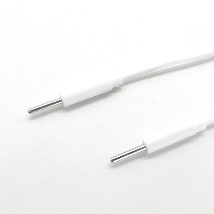 China 3.5mm Audio Jack 90 Degree Right Angled to 2mm Electrode Pin Tens Lead Wire 2 in 1 Electrode Medical Cable manufacturer
