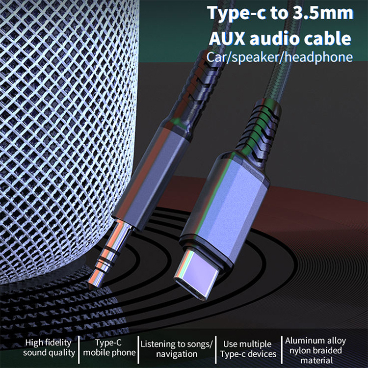 China USB Type C To 3.5mm Aux Audio Cable Headset Speaker Headphone Jack Adapter Car Audio Cable manufacturer