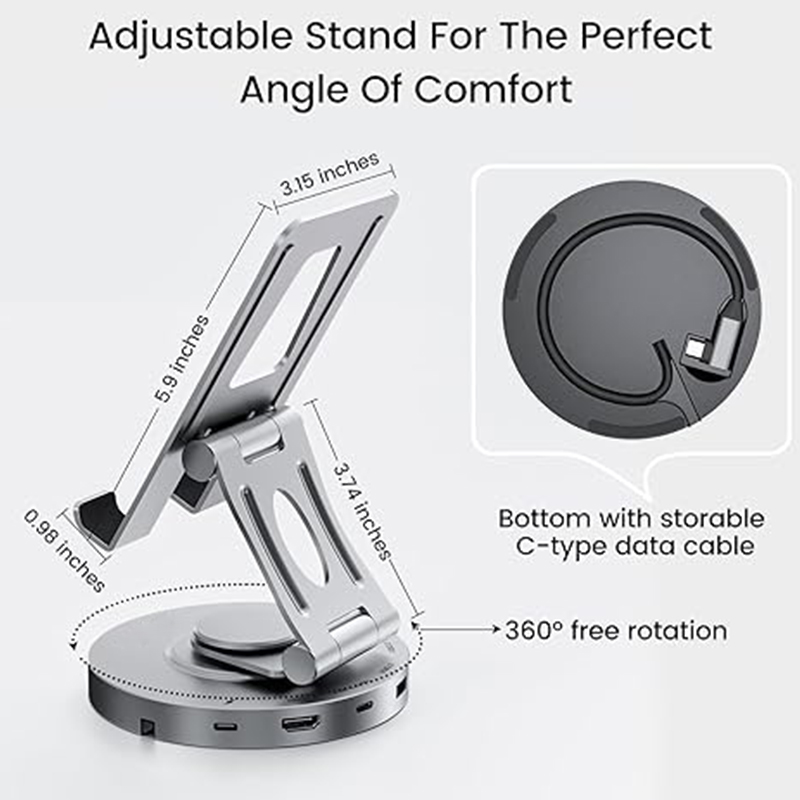 China USB C Hub for iPad Pro Docking Station, 8-in-1 Rotatable Folding Type-C Tablet Stand with 4K HDMI, USB C 3.0 Data Port manufacturer