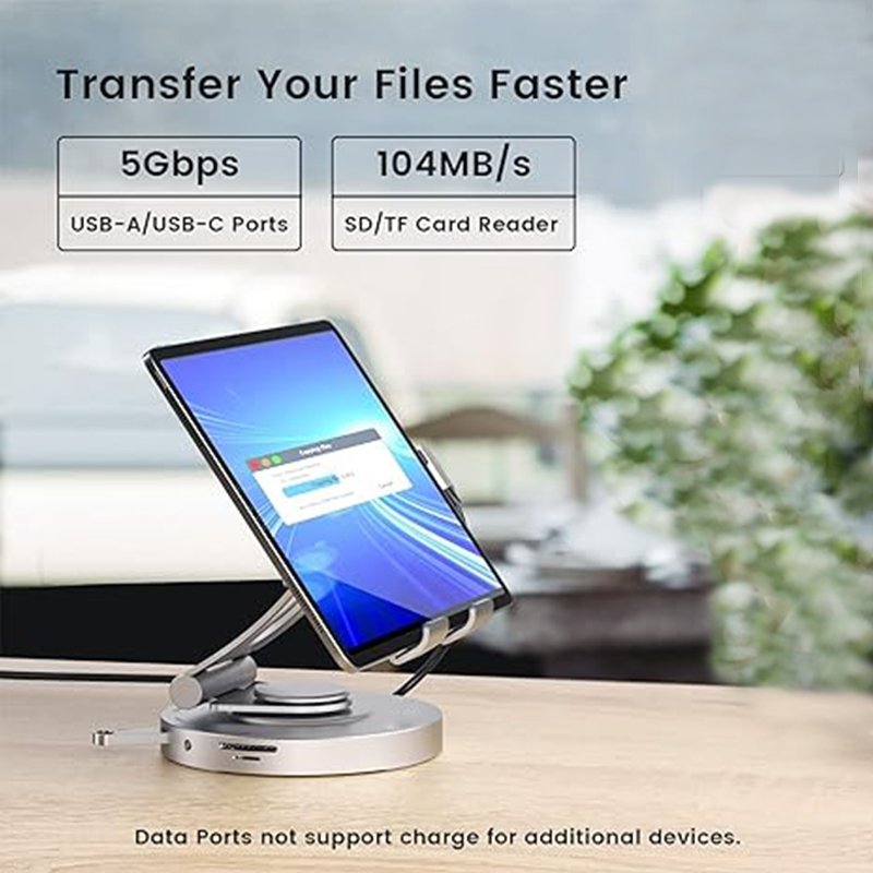 China USB C Hub for iPad Pro Docking Station, 8-in-1 Rotatable Folding Type-C Tablet Stand with 4K HDMI, USB C 3.0 Data Port manufacturer