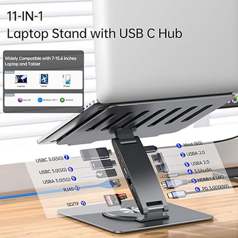 porcelana 11 plegables en 1 soporte del eje del USB C para el soporte del iPad con el soporte plegable giratorio, estación de acoplamiento del eje del iPad fabricante