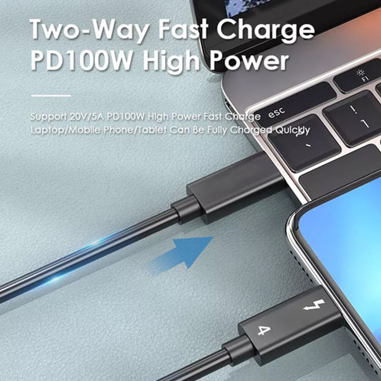 中国 批发 Thunderbolt 4 电缆超高速 40gbps 5A100W Pd 快速充电充电线 USB4 C 型电缆 制造商