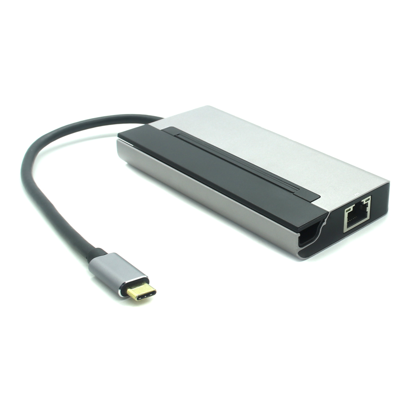 중국 6-in-1 USB-C 허브 도킹 스테이션 어댑터, 100W PD, 4K HDMI, 2*USB A 5Gbps, SD/MicroSD 리더, 기가비트 이더넷 제조업체