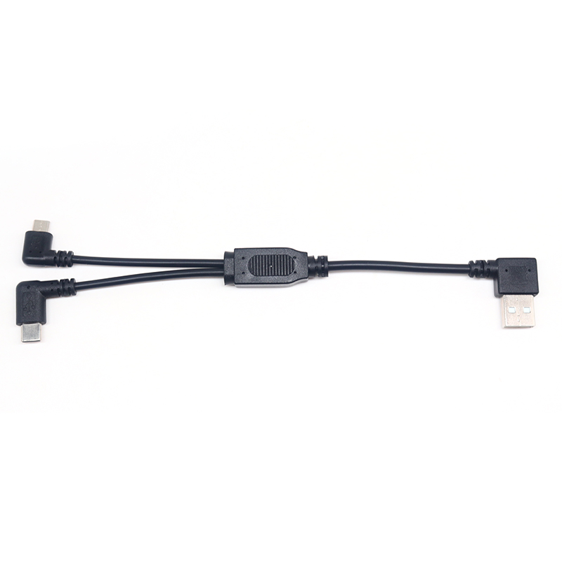 الصين كابل مقسم USB بزاوية يسارية 90 درجة USB 2.0 A ذكر إلى ثنائي الزاوية من النوع C Micro USB 5p سلك محول مزامنة الشحن الصانع