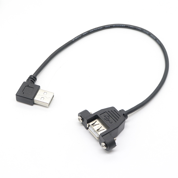 China Schroefmontage Vergrendeling USB A Vrouwelijk naar 90 graden rechte hoek Linkse hoek USB A Verlengkabel voor camera fabrikant
