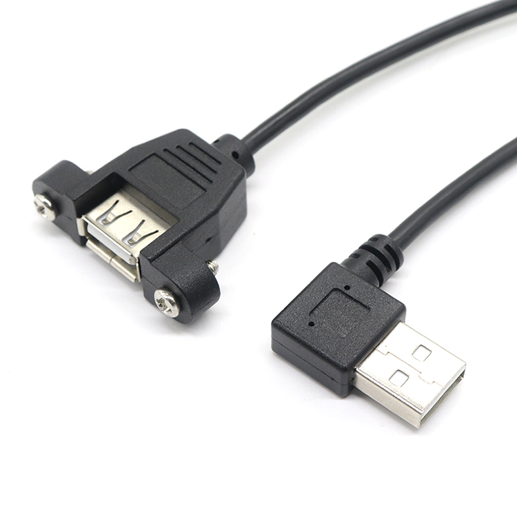 China Schroefmontage Vergrendeling USB A Vrouwelijk naar 90 graden rechte hoek Linkse hoek USB A Verlengkabel voor camera fabrikant