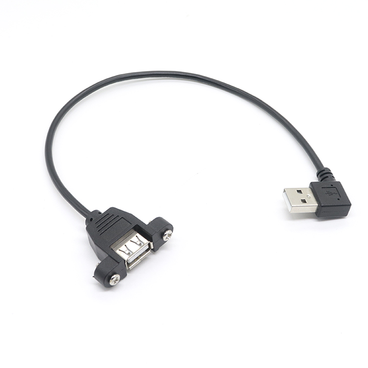 China Schroefmontage Vergrendeling USB A Vrouwelijk naar 90 graden rechte hoek Linkse hoek USB A Verlengkabel voor camera fabrikant