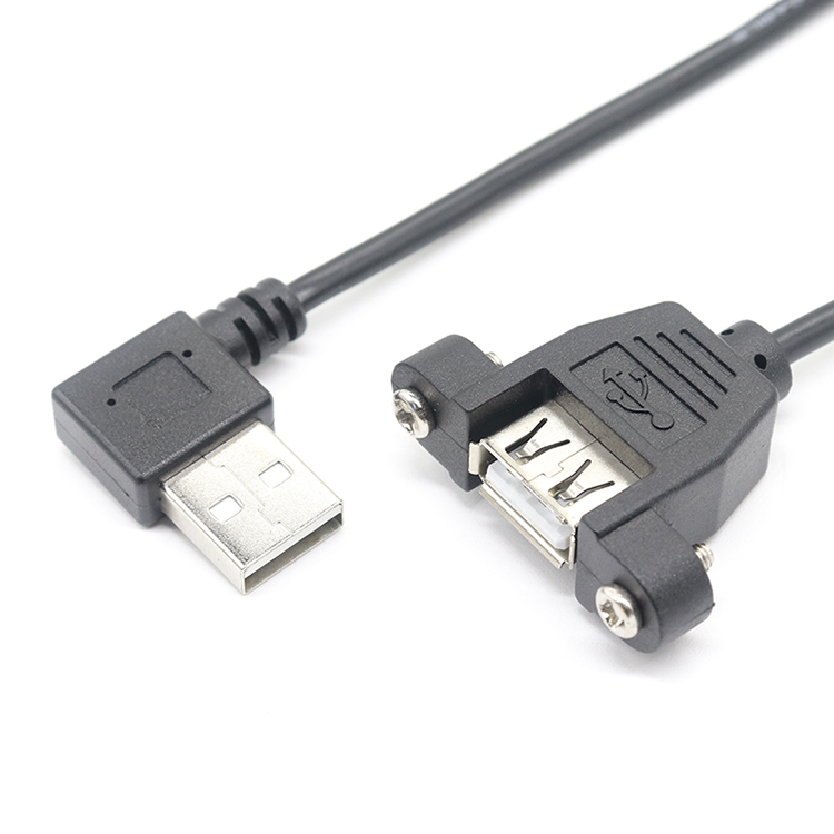 China Schroefmontage Vergrendeling USB A Vrouwelijk naar 90 graden rechte hoek Linkse hoek USB A Verlengkabel voor camera fabrikant