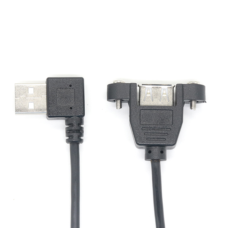 China Schroefmontage Vergrendeling USB A Vrouwelijk naar 90 graden rechte hoek Linkse hoek USB A Verlengkabel voor camera fabrikant