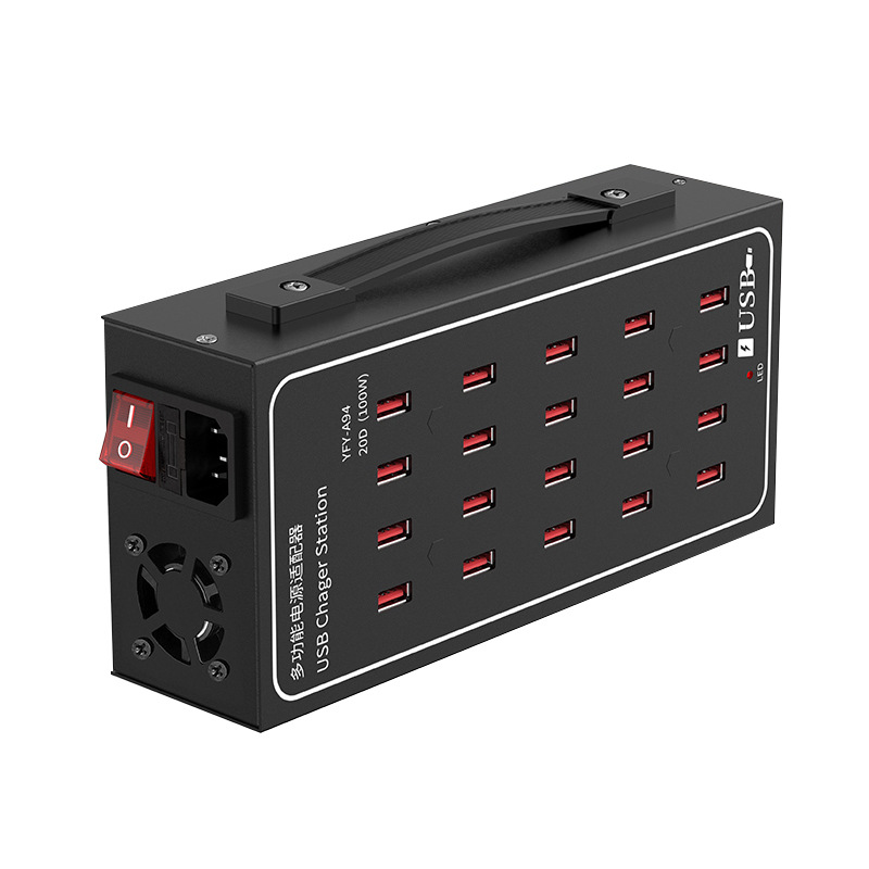 Multi-Port-USB-Ladegerät, 20-Port-Desktop-USB-Ladestation (100 W), multifunktionales USB-Smart-Ladegerät