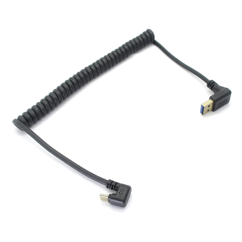 Spiral coiled Up angle USB3.0 to 180 degree U shape Type C cable 5Gbps fast data sync USB-C charging Cord