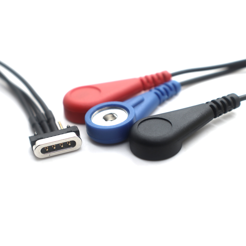 Custom Made Factory Spring Loaded Pogo Pin Magnetic 4P ECG Snap Cable for Healthcare Equipment