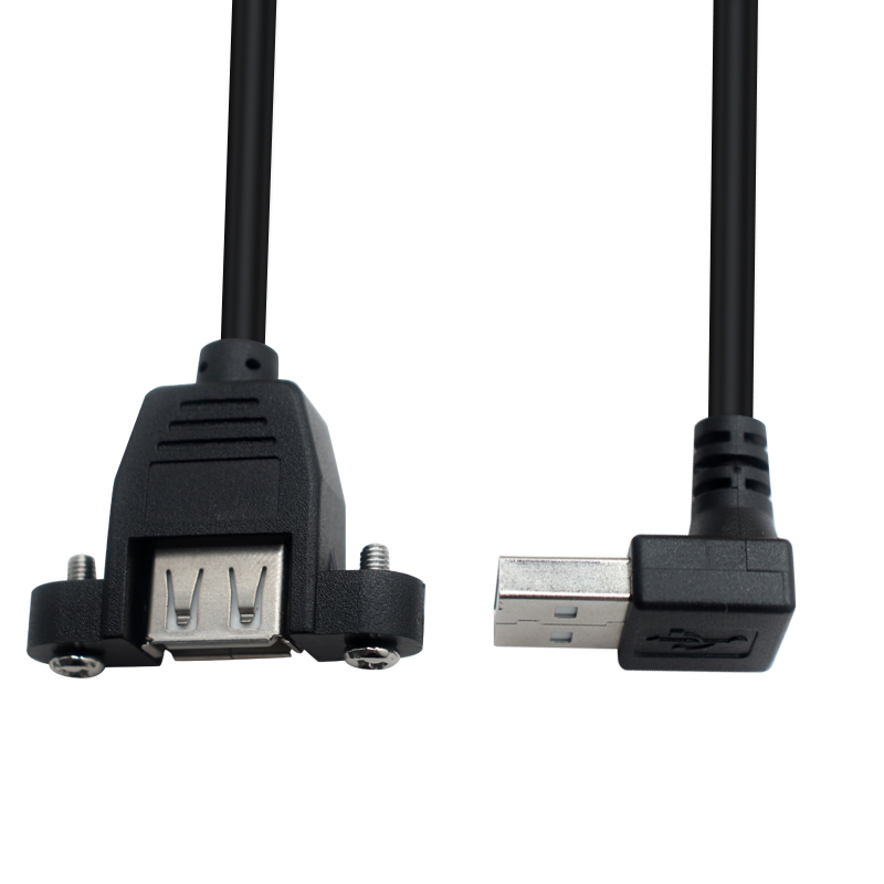 Chine Angle droit USB Type Un mâle à panneau USB USB Un câble femelle avec vis | Fabricant de câbles d'extension USB personnalisés fabricant