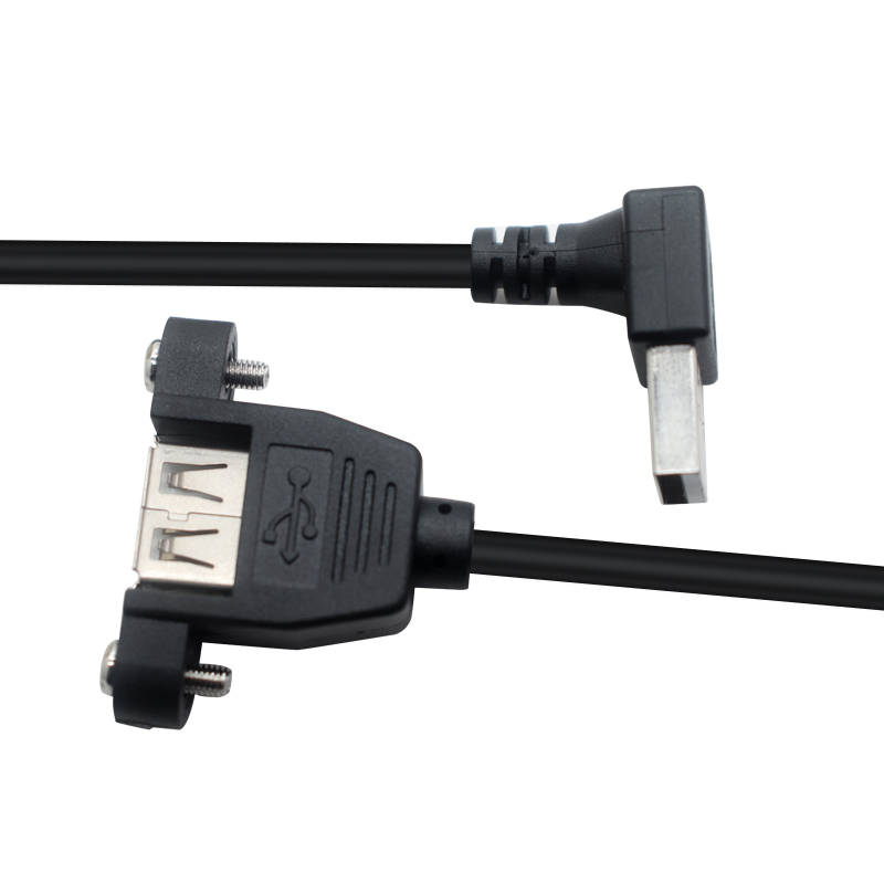 Chine Angle droit USB Type Un mâle à panneau USB USB Un câble femelle avec vis | Fabricant de câbles d'extension USB personnalisés fabricant