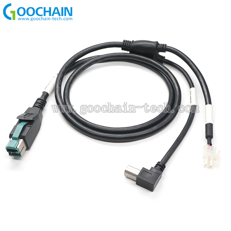 12V Güç USB'den Sağ Açılı USB-B Erkek'e, 2Pin Terminal Kablosu ile | Özel Güç Veri Kablosu Üreticisi | ISO9001 Sertifikalı