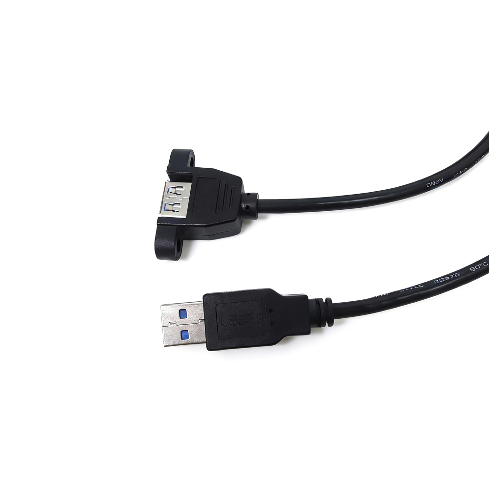 China USB 3.0-Stecker-auf-Buchse-Verlängerungskabel mit Ferritkern und schraubbarem Anschluss für die Schalttafelmontage – OEM-USB-Kabelhersteller Hersteller
