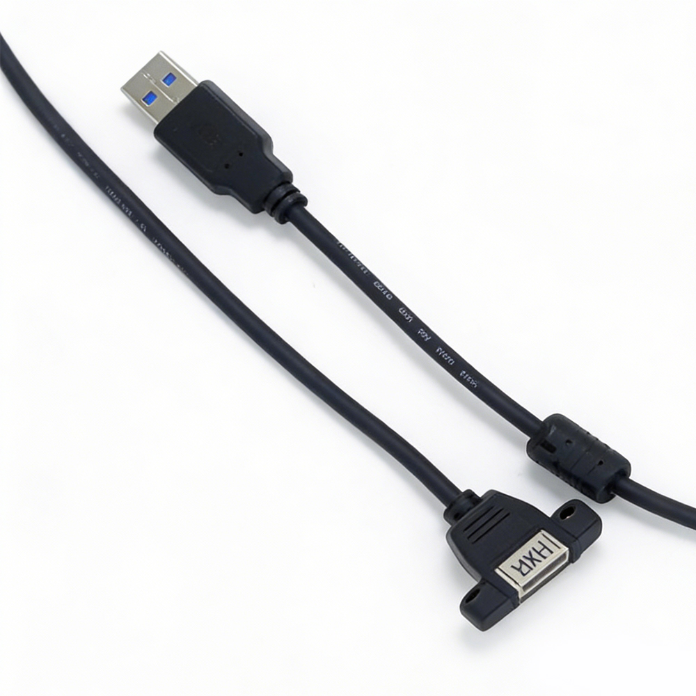 China USB 3.0-Stecker-auf-Buchse-Verlängerungskabel mit Ferritkern und schraubbarem Anschluss für die Schalttafelmontage – OEM-USB-Kabelhersteller Hersteller
