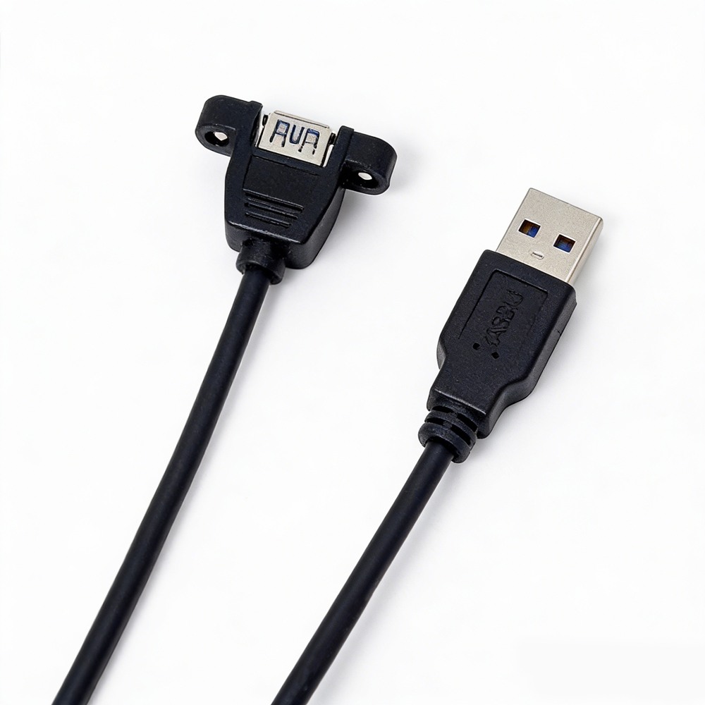 China USB 3.0-Stecker-auf-Buchse-Verlängerungskabel mit Ferritkern und schraubbarem Anschluss für die Schalttafelmontage – OEM-USB-Kabelhersteller Hersteller