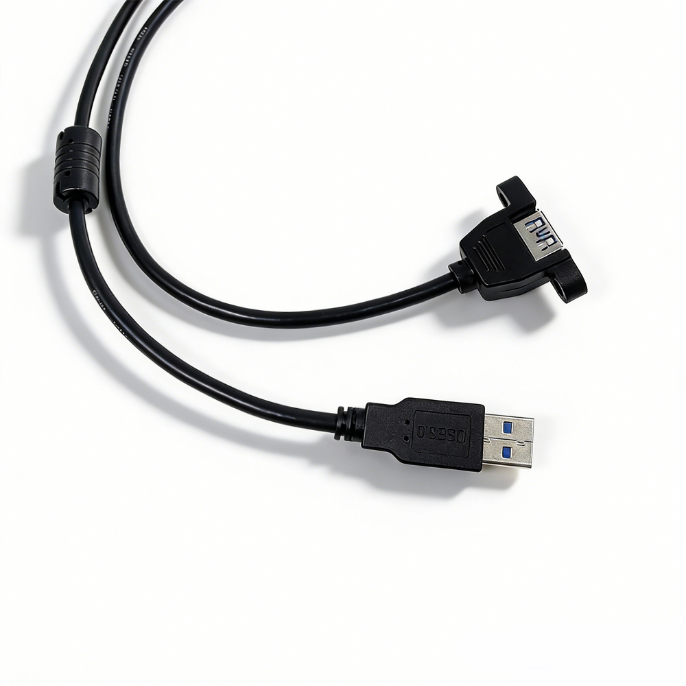 China USB 3.0-Stecker-auf-Buchse-Verlängerungskabel mit Ferritkern und schraubbarem Anschluss für die Schalttafelmontage – OEM-USB-Kabelhersteller Hersteller