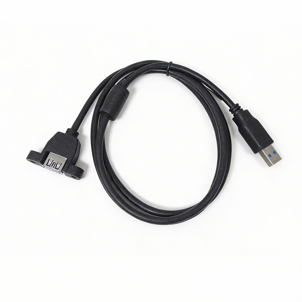 China USB 3.0-Stecker-auf-Buchse-Verlängerungskabel mit Ferritkern und schraubbarem Anschluss für die Schalttafelmontage – OEM-USB-Kabelhersteller Hersteller