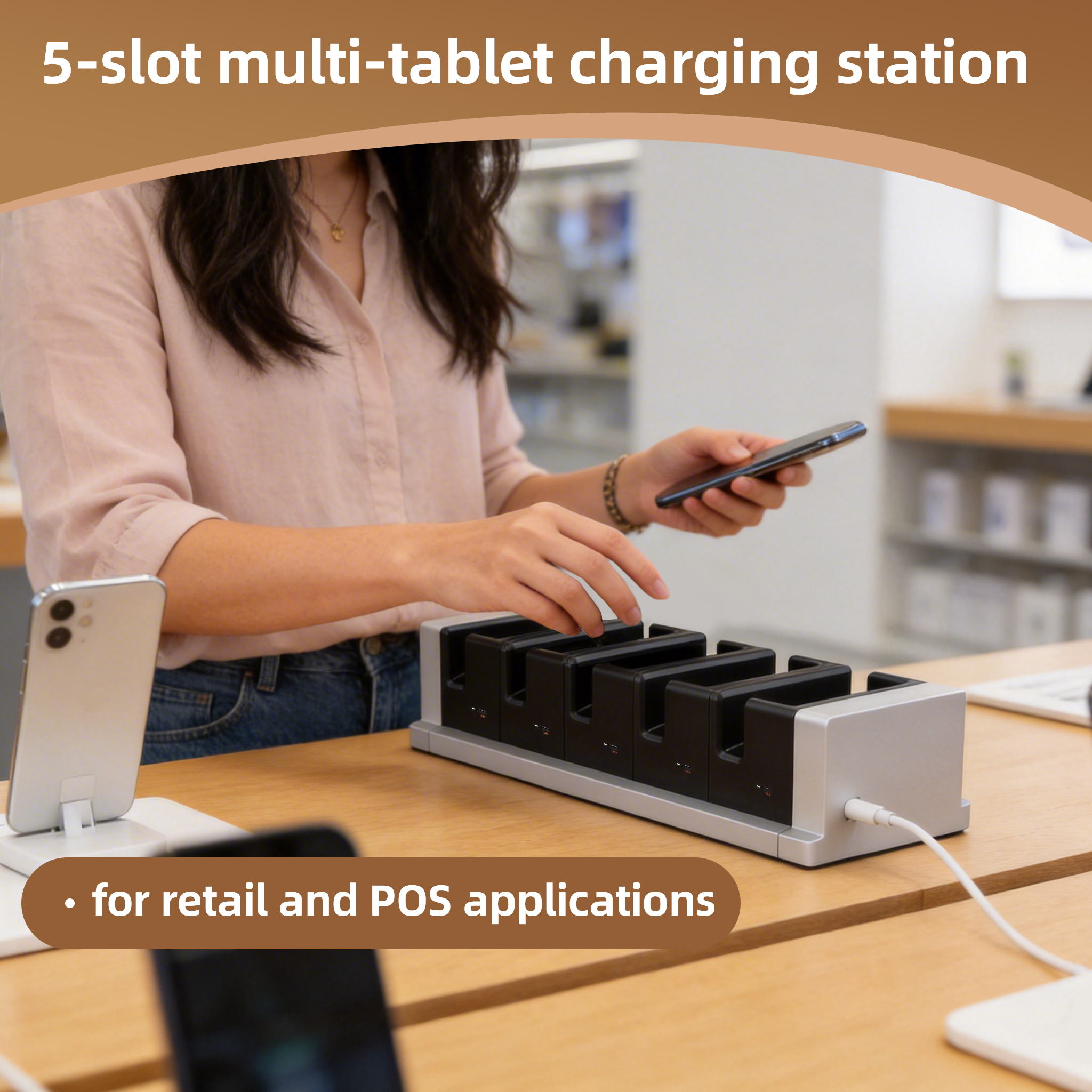 porcelana Estación de carga para múltiples tabletas de 5 bahías para comercio minorista, puntos de venta y carga de dispositivos compartidos fabricante