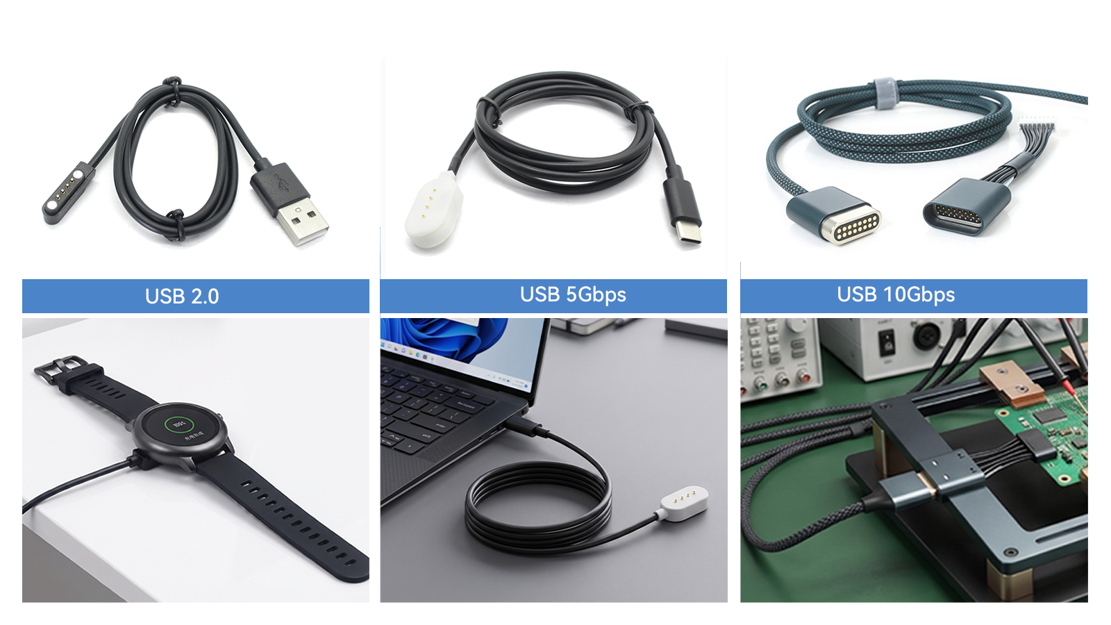USB 2.0 vs 5Gbps vs 10Gbps Pogo Pin Connectors
